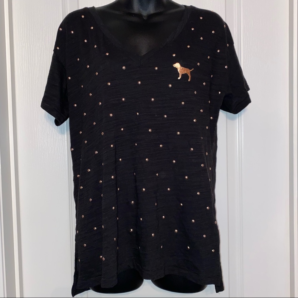 PINK V Neck Tee with Rose Gold Bling!
